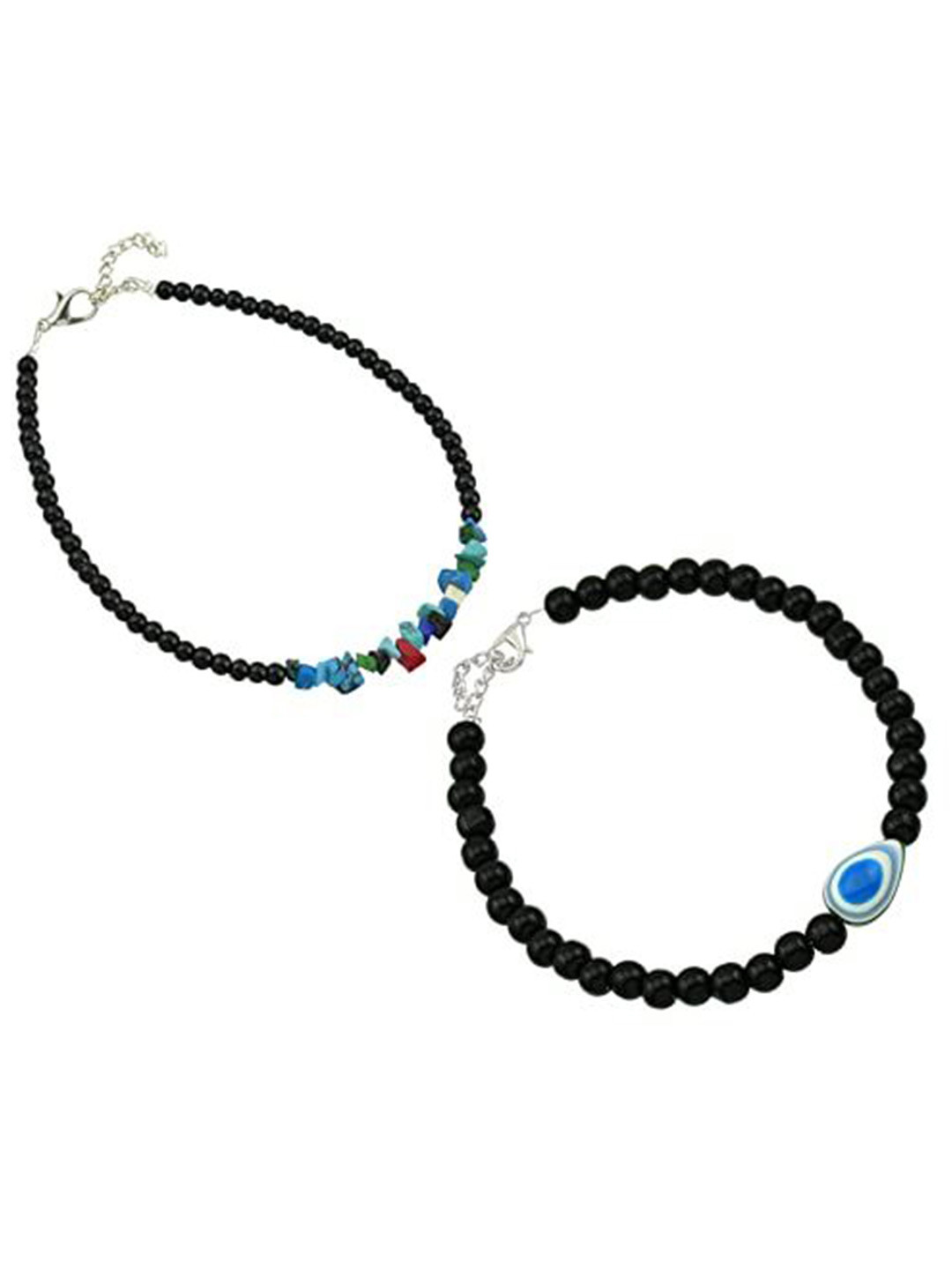 

HIGH TRENDZ Women Set of 2 Anklets, Black