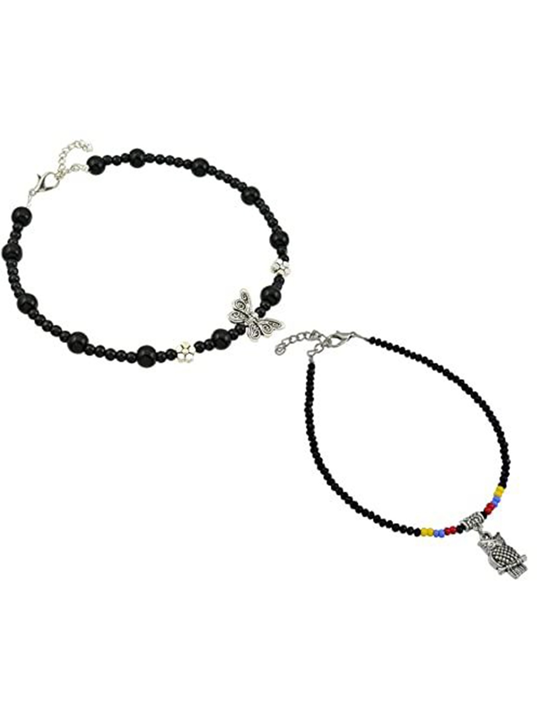 

HIGH TRENDZ Women Set of 2 Anklets, Black