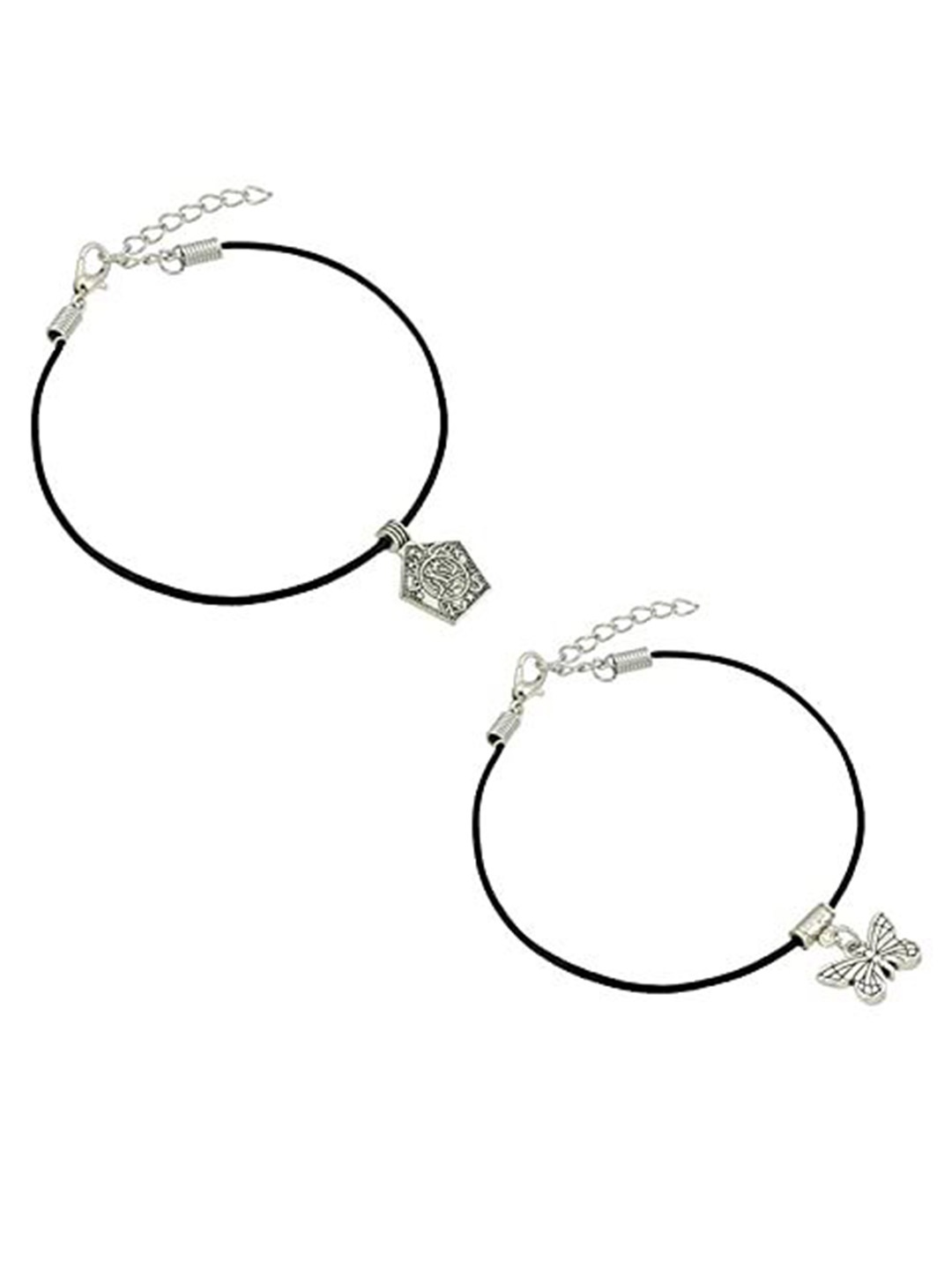 

HIGH TRENDZ Women Set of 2 Anklets, Black