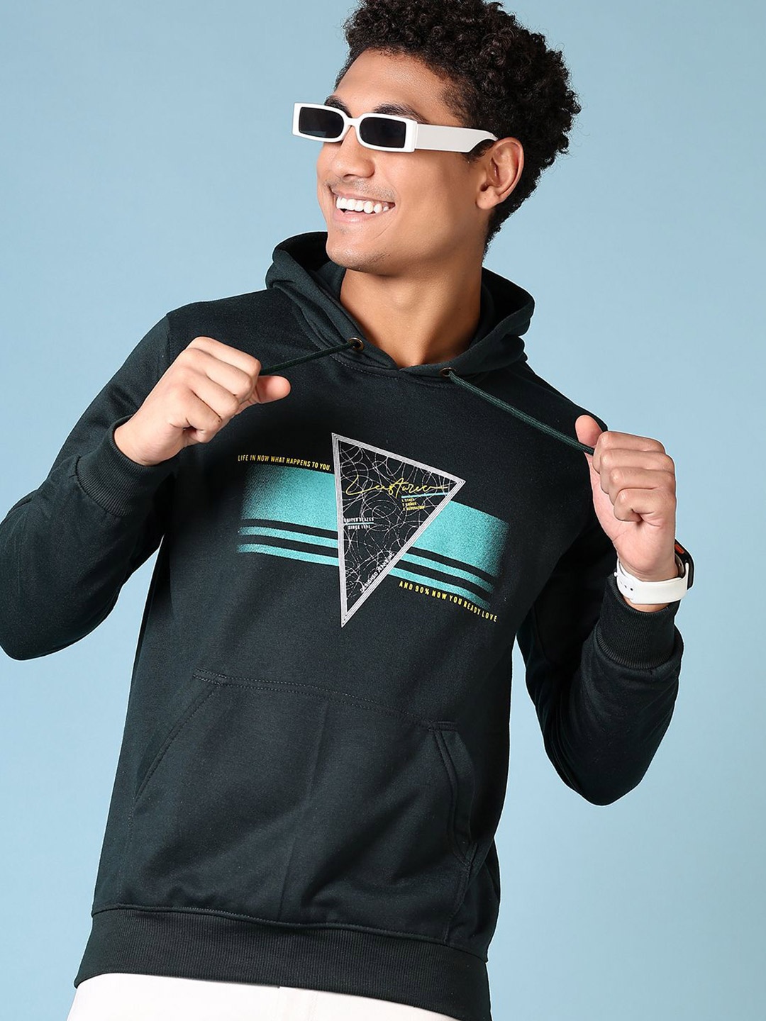 

V-Mart Men Printed Hooded Sweatshirt, Green