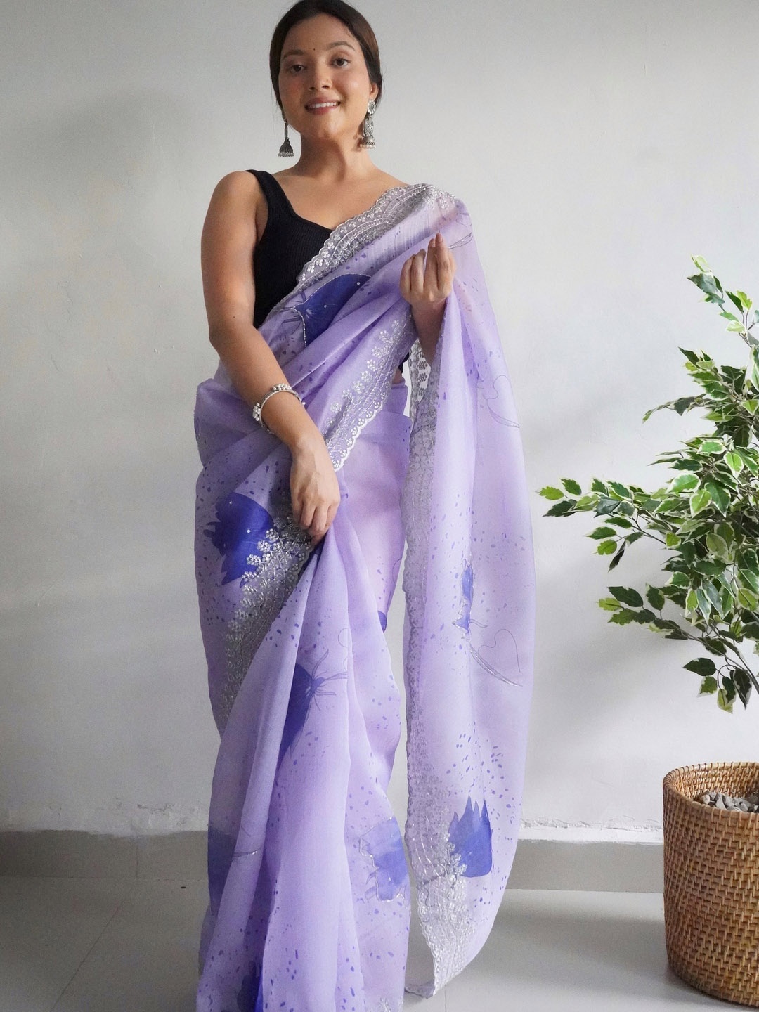

Anouk Embellished Beads and Stones Organza Saree, Purple