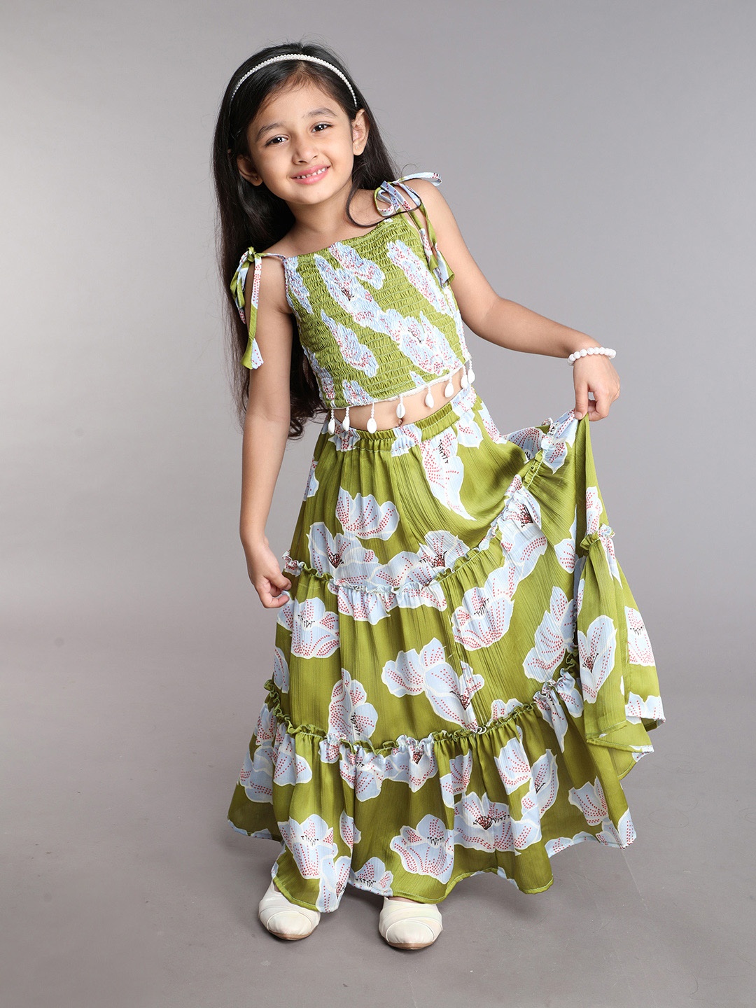 

taffykids Girls Printed Top with Skirt, Green