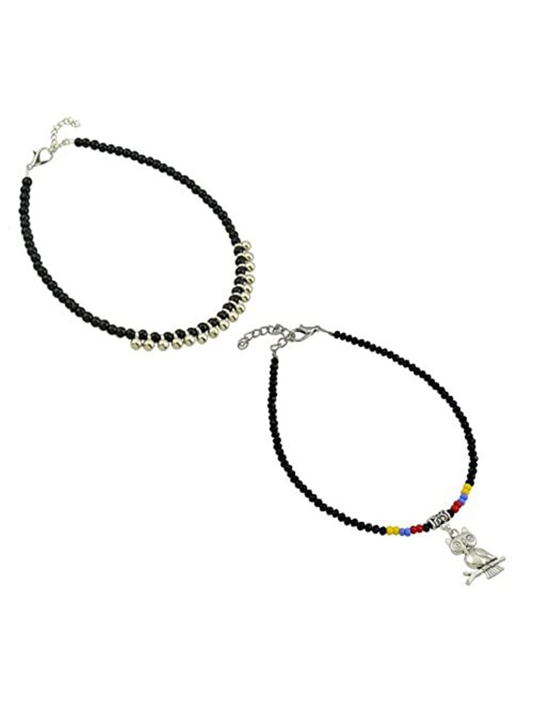 

HIGH TRENDZ Women Set of 2 Anklets, Black