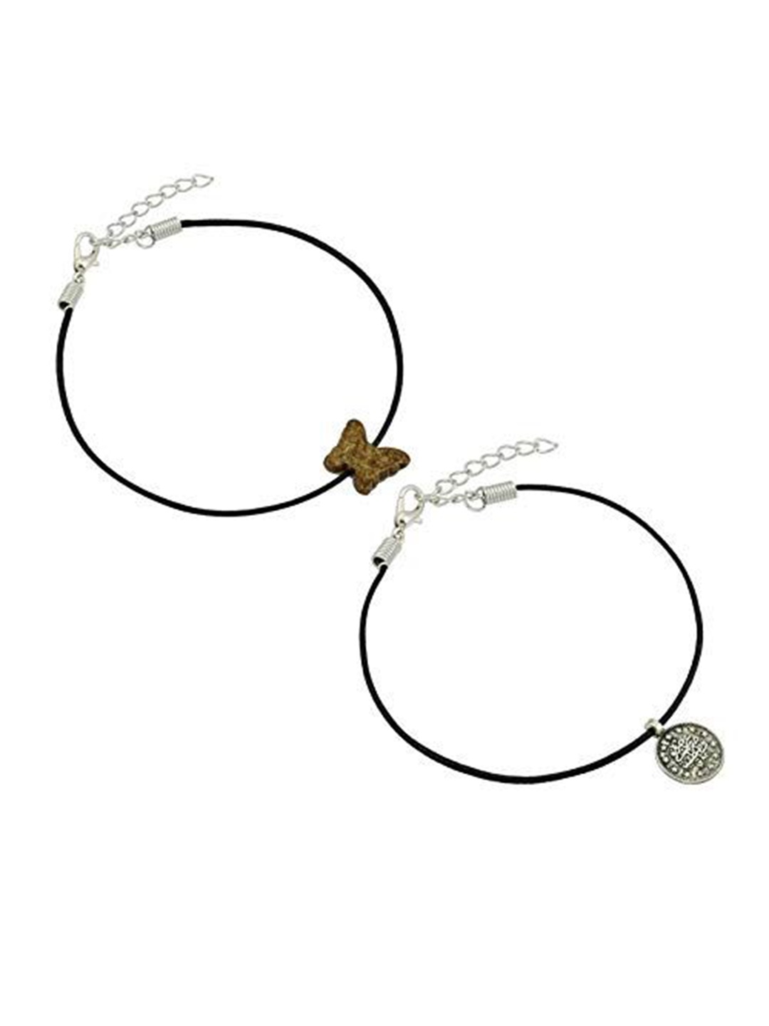 

HIGH TRENDZ Women Set of 2 Anklets, Black