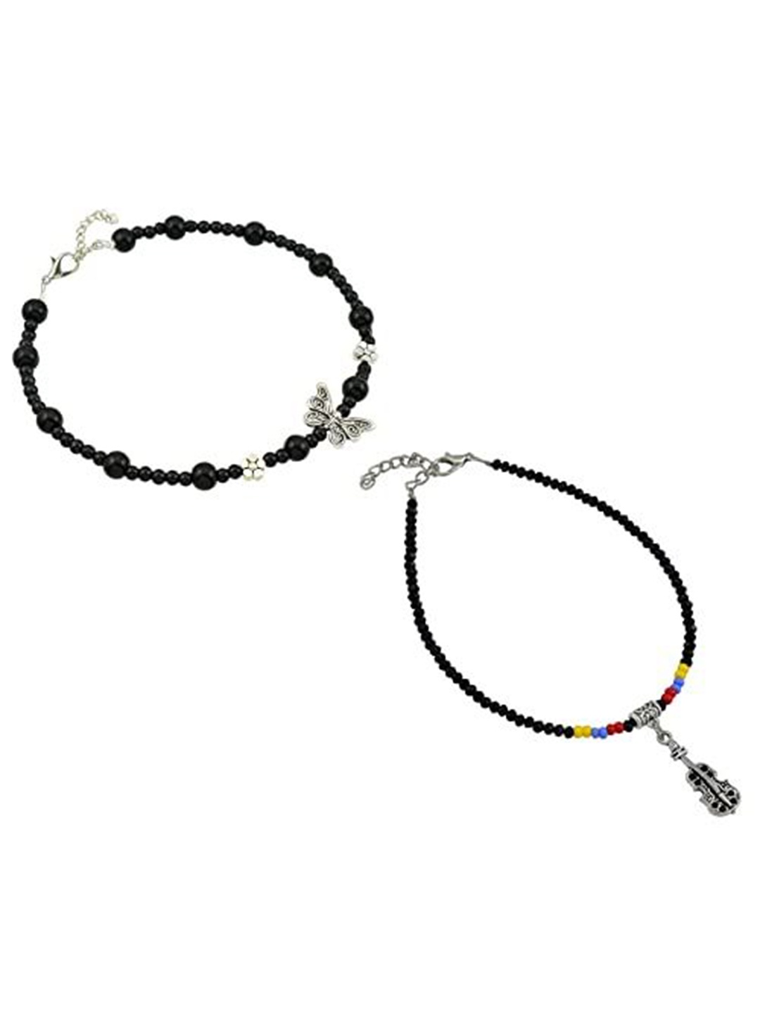 

HIGH TRENDZ Women Set of 2 Anklets, Black