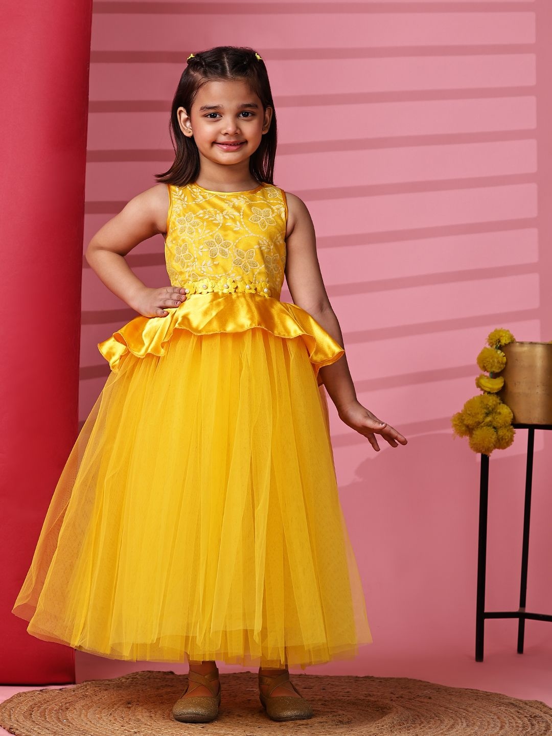 

Toy Balloon kids Net Fit & Flare Maxi Dress, Pink