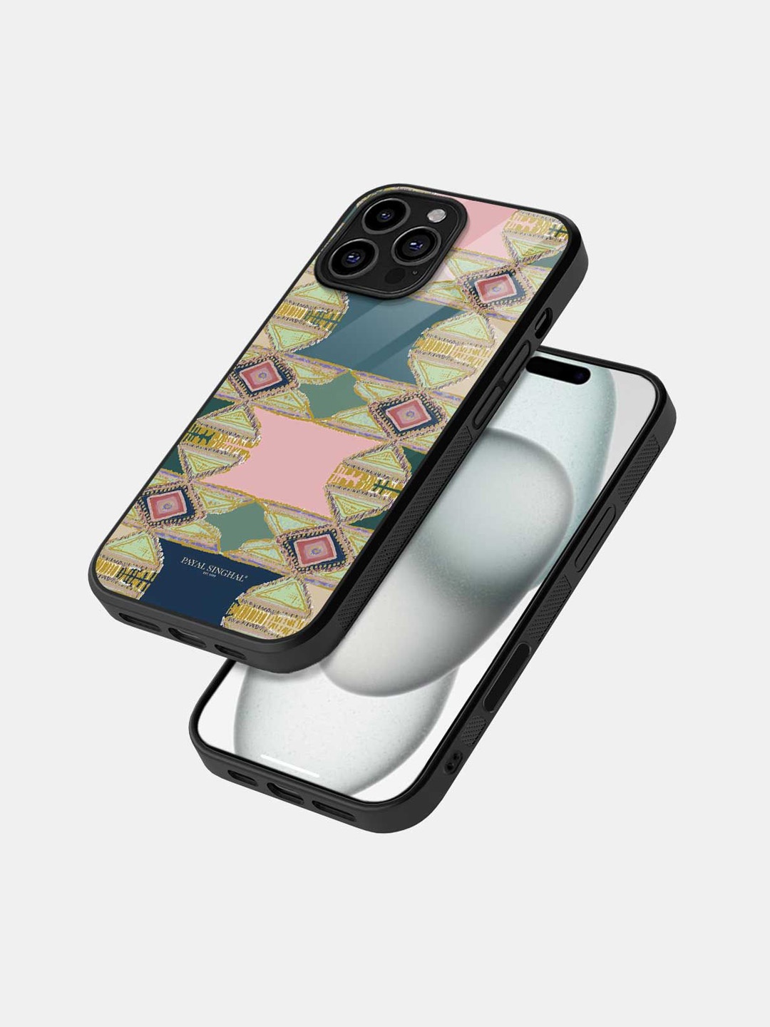 

macmerise Geometric Printed iPhone 16 Pro Max Bumper Case Mobile Accessories, Black