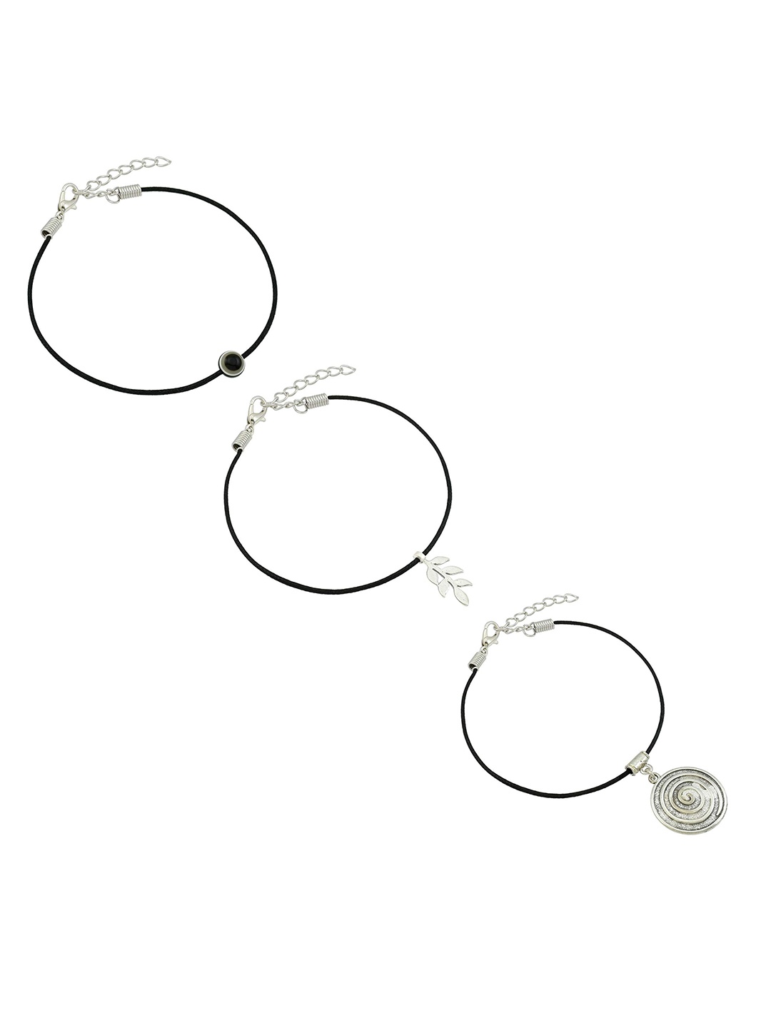 

HIGH TRENDZ Women Set of 2 Anklets, Black