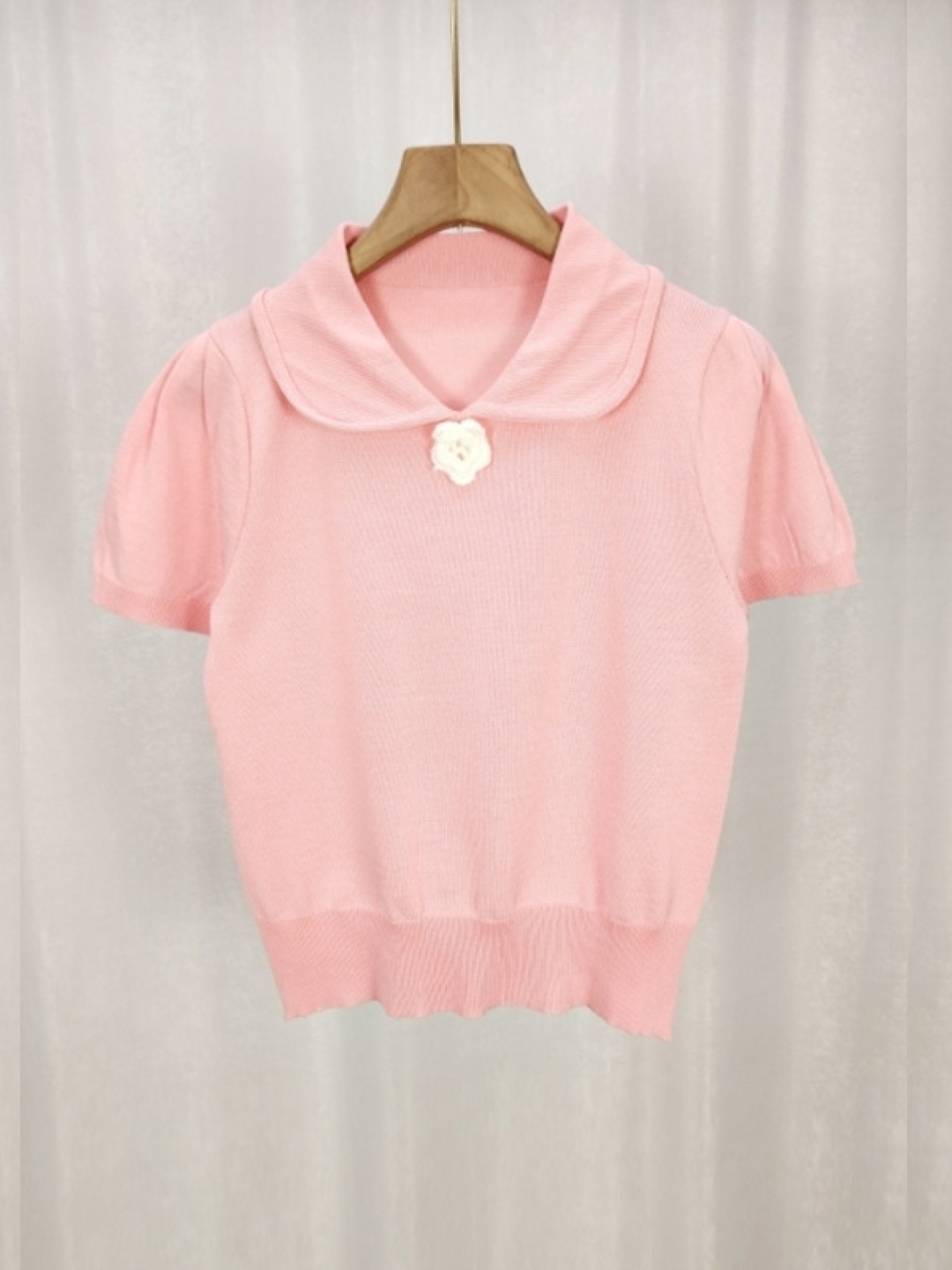 

KPOP Women Shirt Collar Short Sleeves Top, Pink