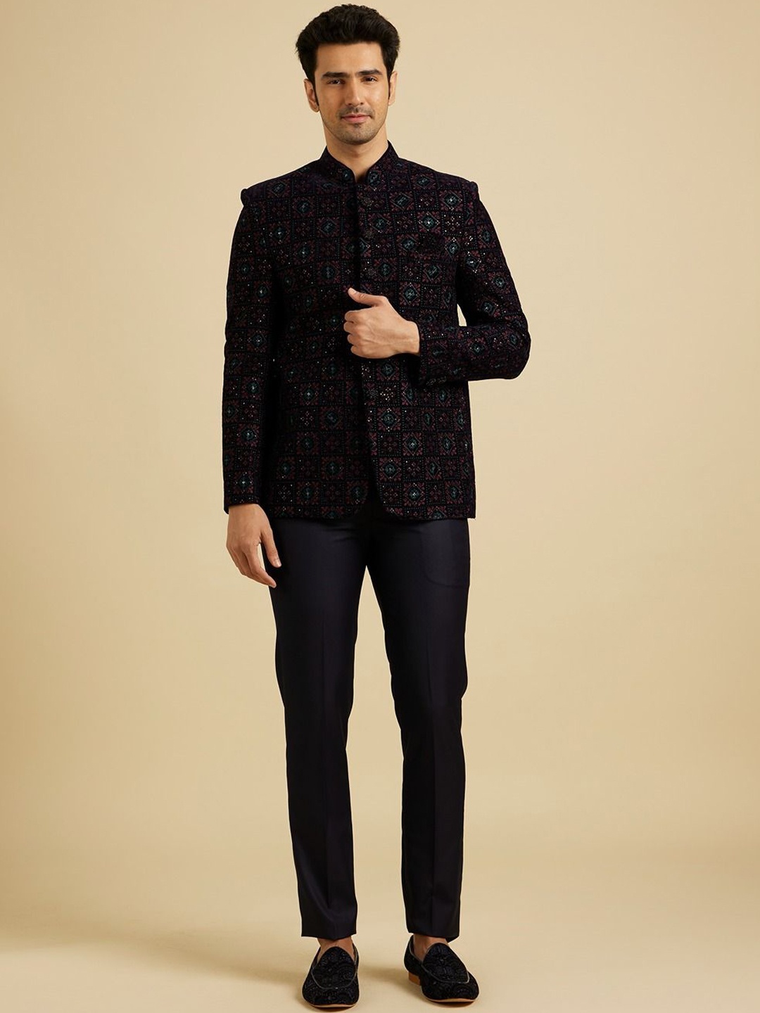 

Manyavar Embroidered Tailored-Fit 2 Piece Suit, Blue