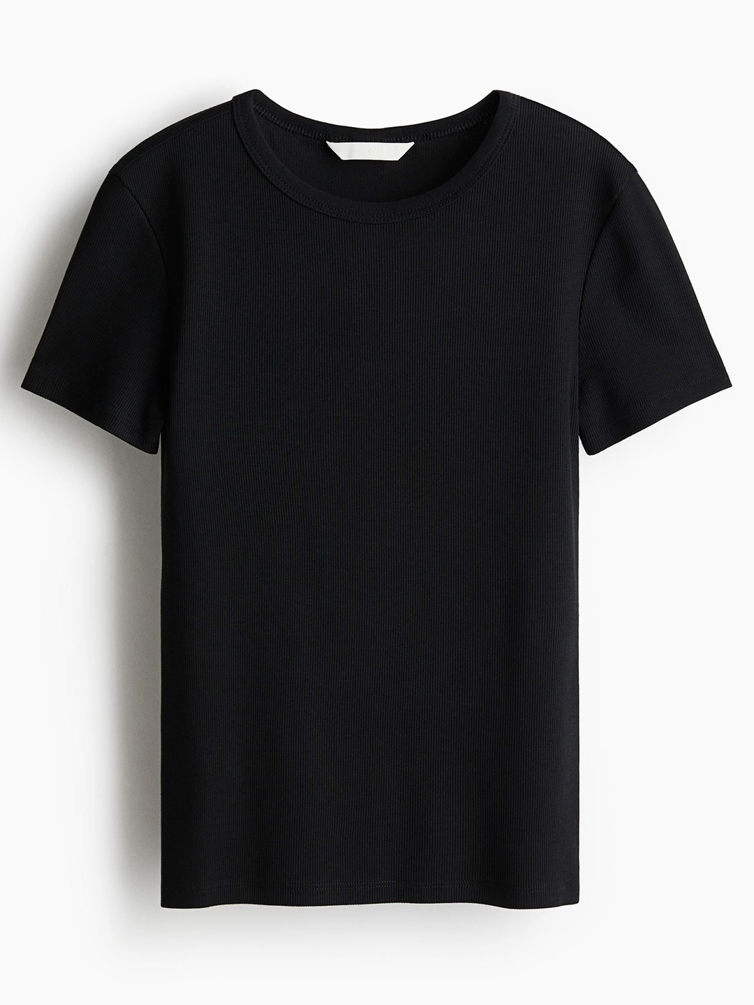 

H&M Ribbed T-Shirt, Black