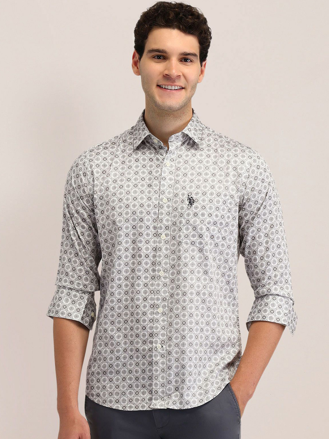 

U.S. Polo Assn. Men Tailored Fit Opaque Printed Formal Shirt, White