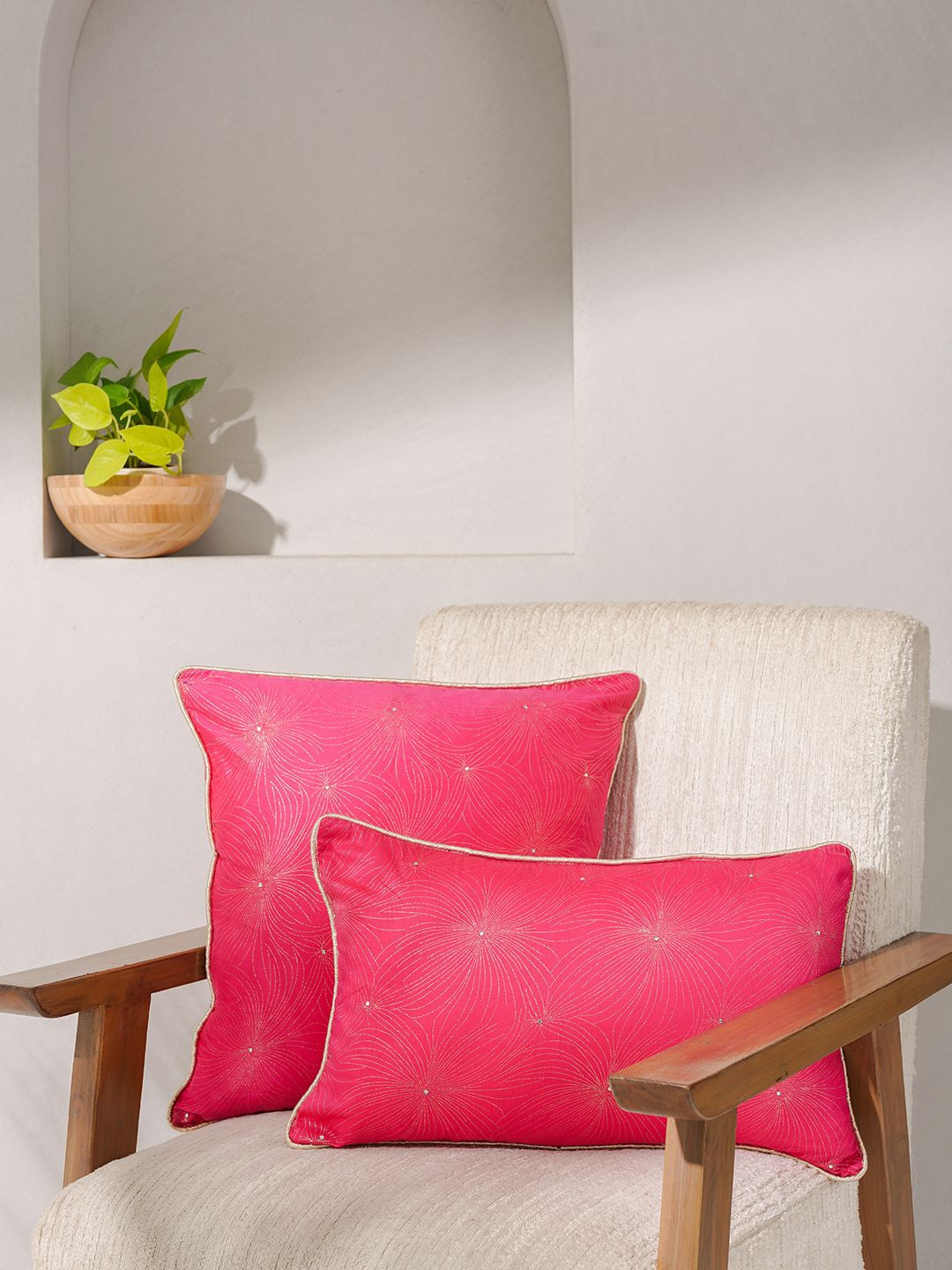

India Circus by Krsnaa Mehta Pink Embroidered Square Cushion Covers