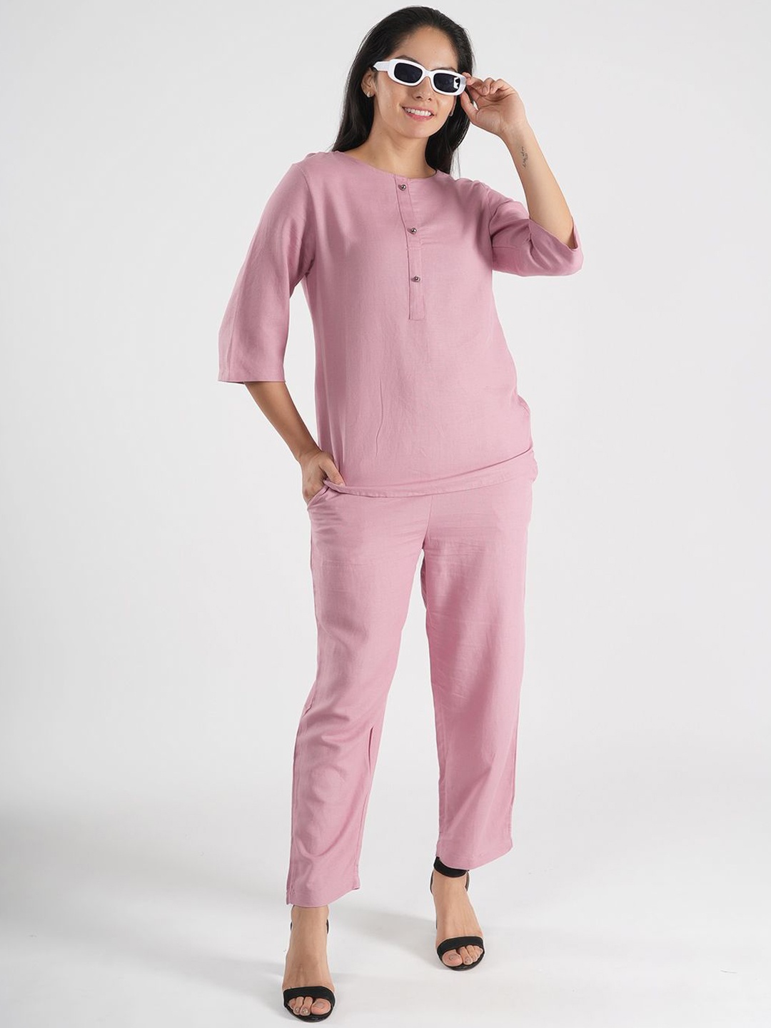 

Style Shoes Round-Neck Top With Trouser Co-Ords, Pink