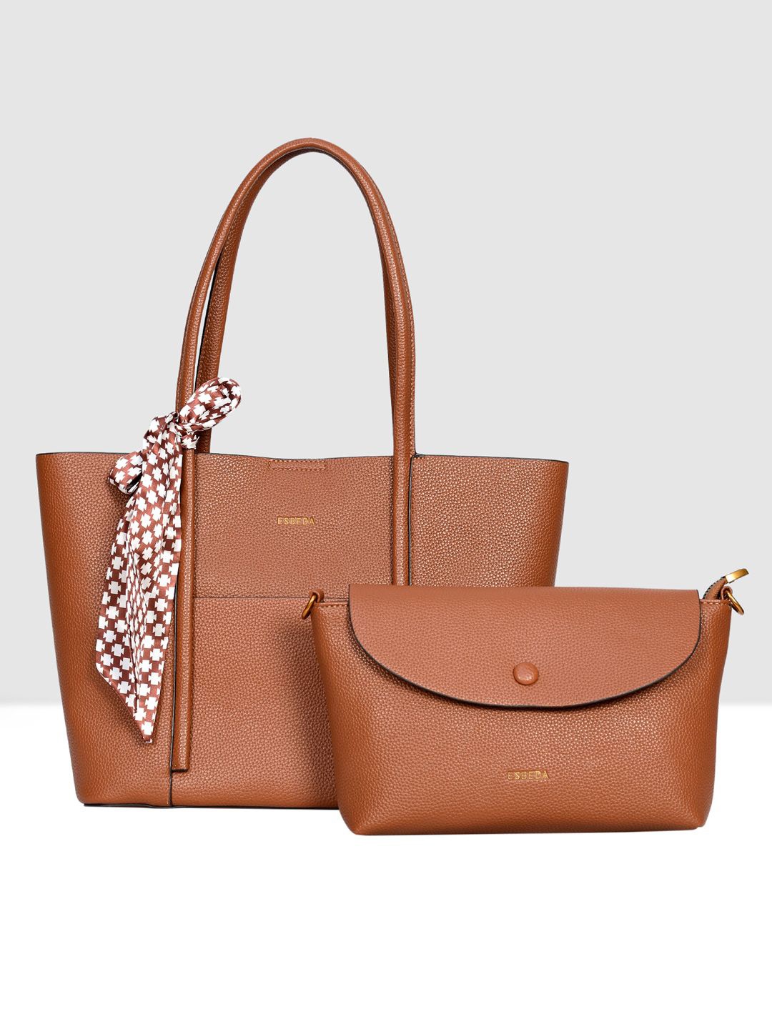 

ESBEDA PU Swagger Shoulder Bag with Cut Work, Tan