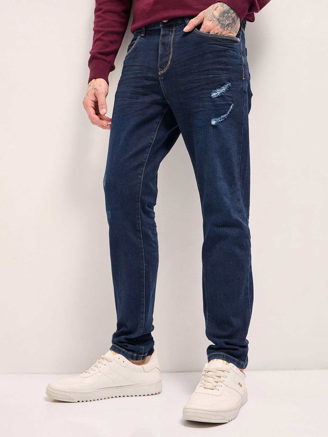 

THE BEAR HOUSE Men Slim Fit Stretchable Mid-Rise Jeans, Blue