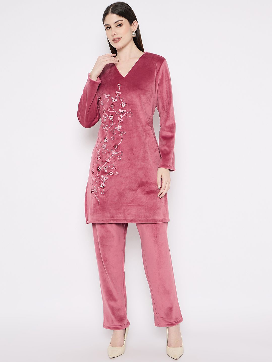 

Camey Embroidered Top With Trousers Co-Ords, Pink