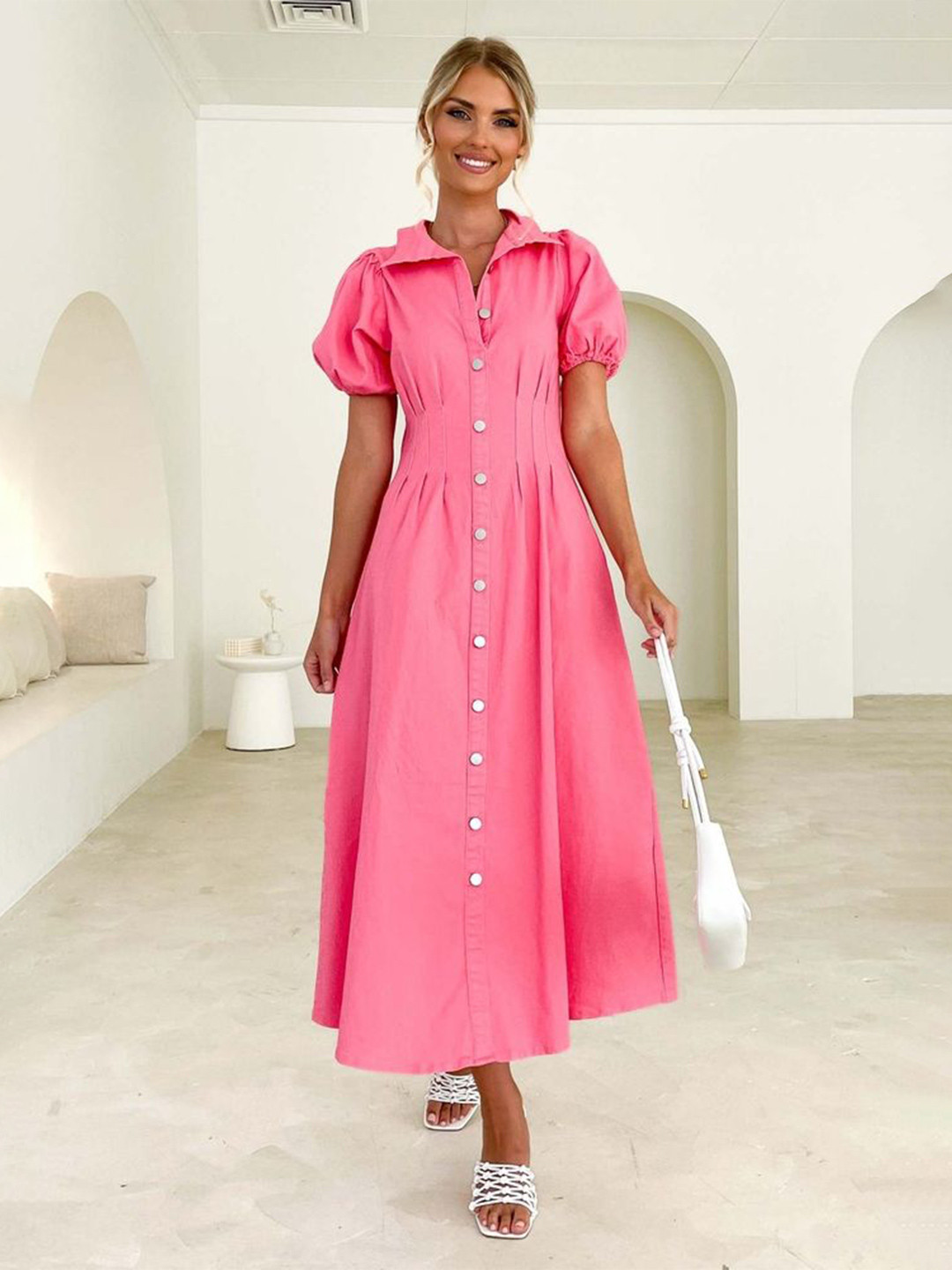 

LULU & SKY Shirt Maxi Dress, Pink