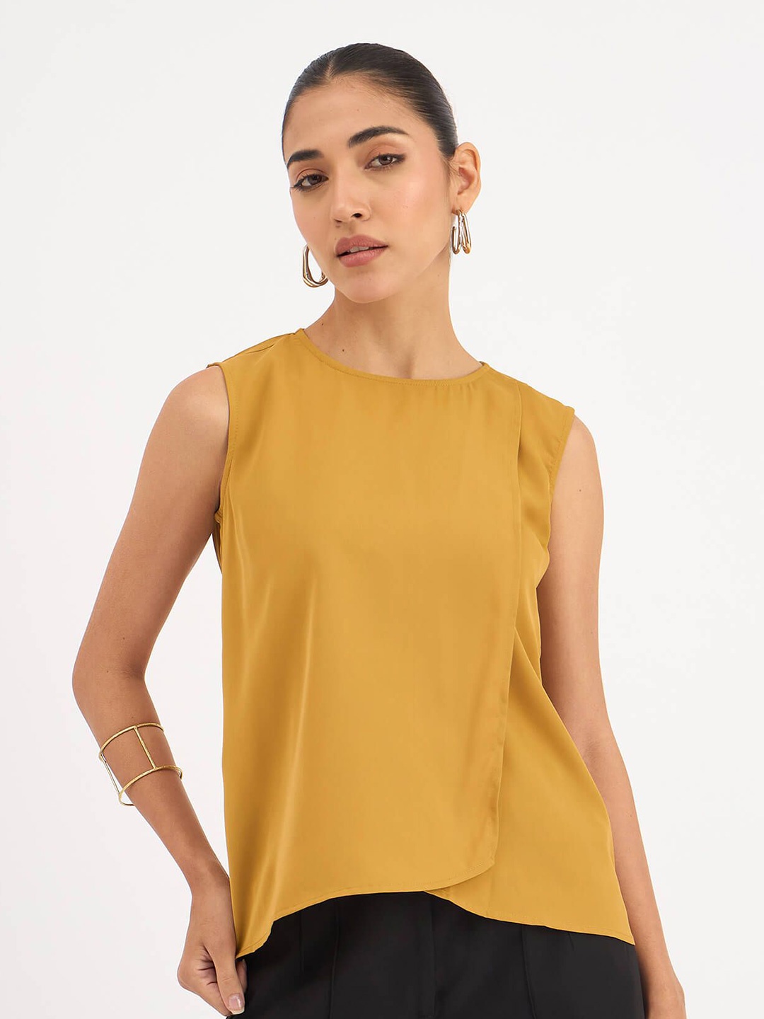 

SALT ATTIRE Women Round Neck Sleeveless Top, Yellow