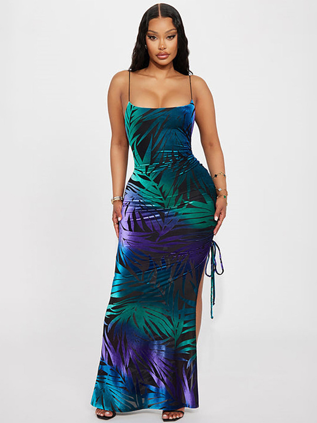 

LULU & SKY Tropical Print Sheath Maxi Dress, Green