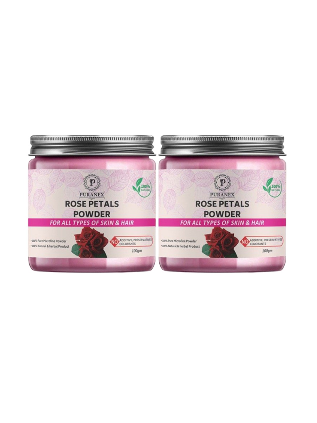 

Puranex Set Of 2 100% Natural & Pure Rose Petals Powder - 100 gm Each, White