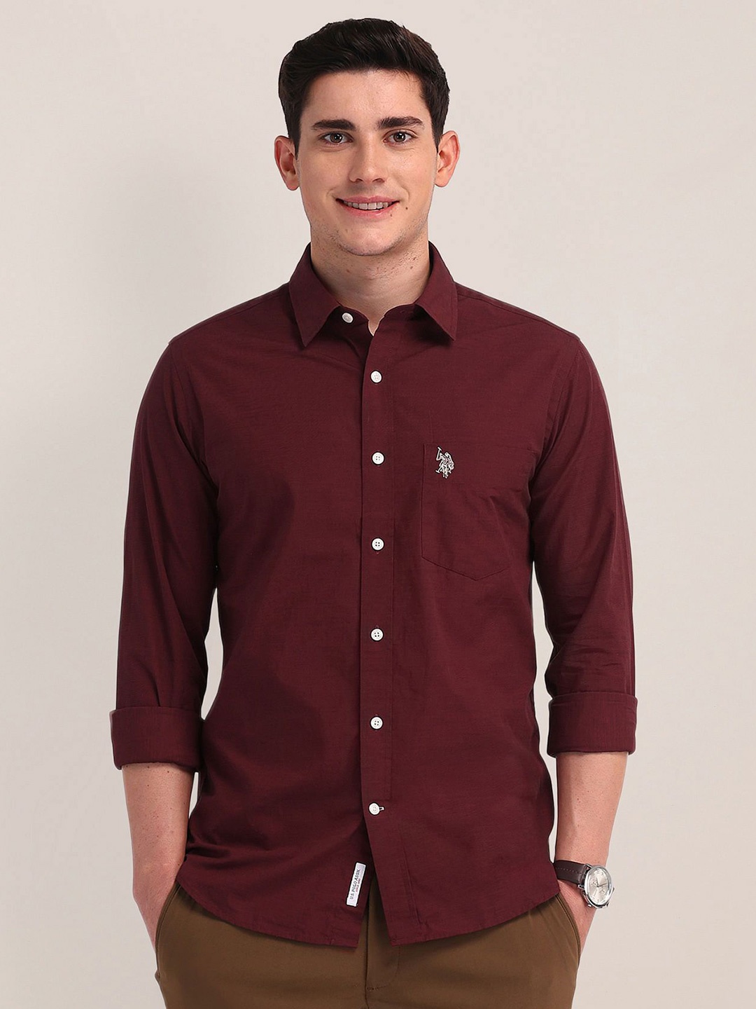 

U.S. Polo Assn. Men Tailored Fit Opaque Formal Shirt, Red