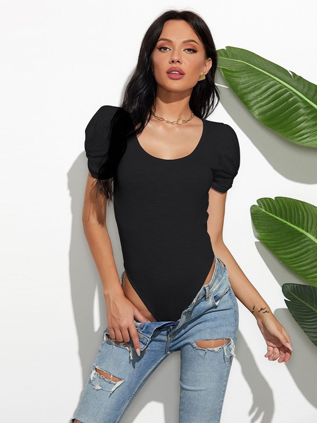 

LULU & SKY Puff Sleeve Cotton Top, Black