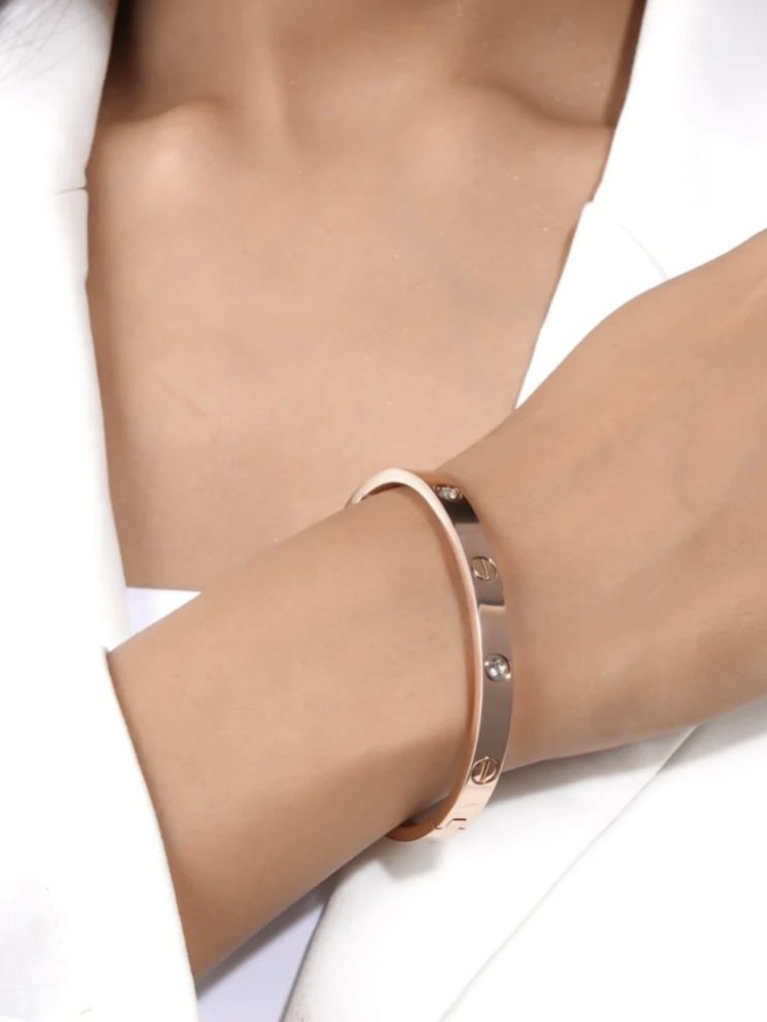 

V FASHION JEWELLERY Women 2 Rose Gold-Plated Bangle-Style Bracelet