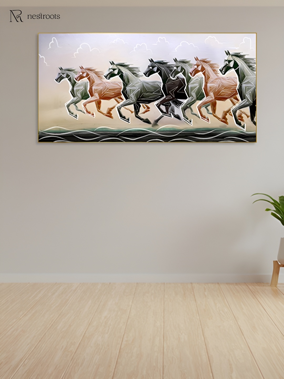 

nestroots Green & Brown Horse Printed Canvas Painting Wall Art