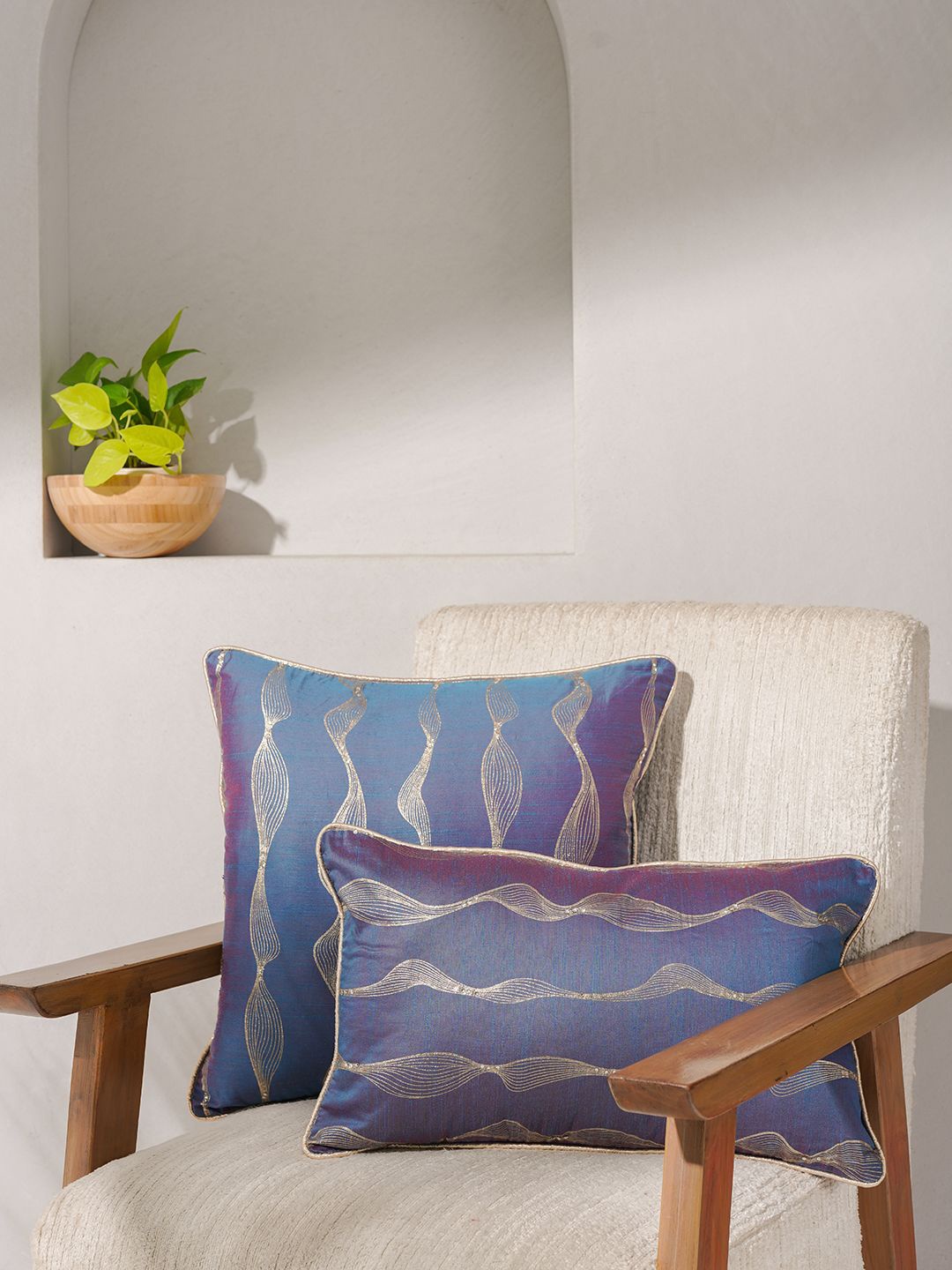 

India Circus by Krsnaa Mehta Navy Blue & Grey Abstract Square Cushion Covers
