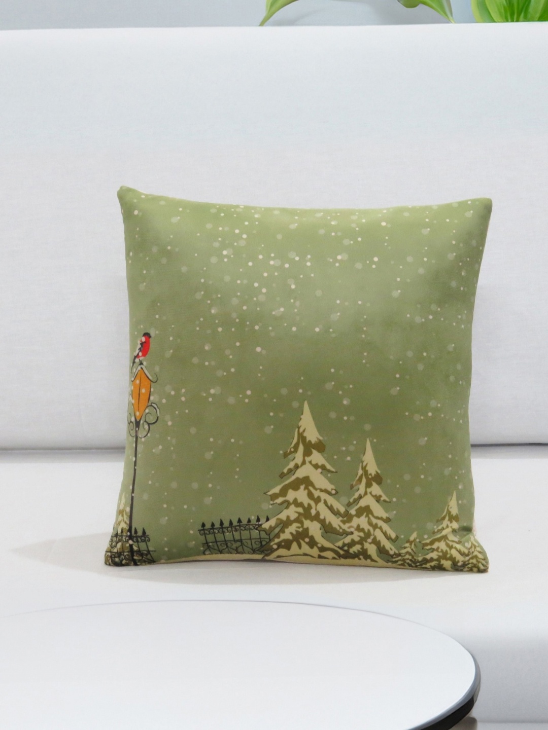 

Mid July Home Lime Green & White Self Design Velvet Square Cushion Covers