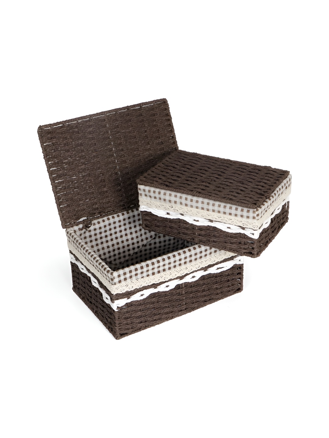 

HOKIPO Brown & White 2 Pieces Checked Regular Multi-Utility Organisers