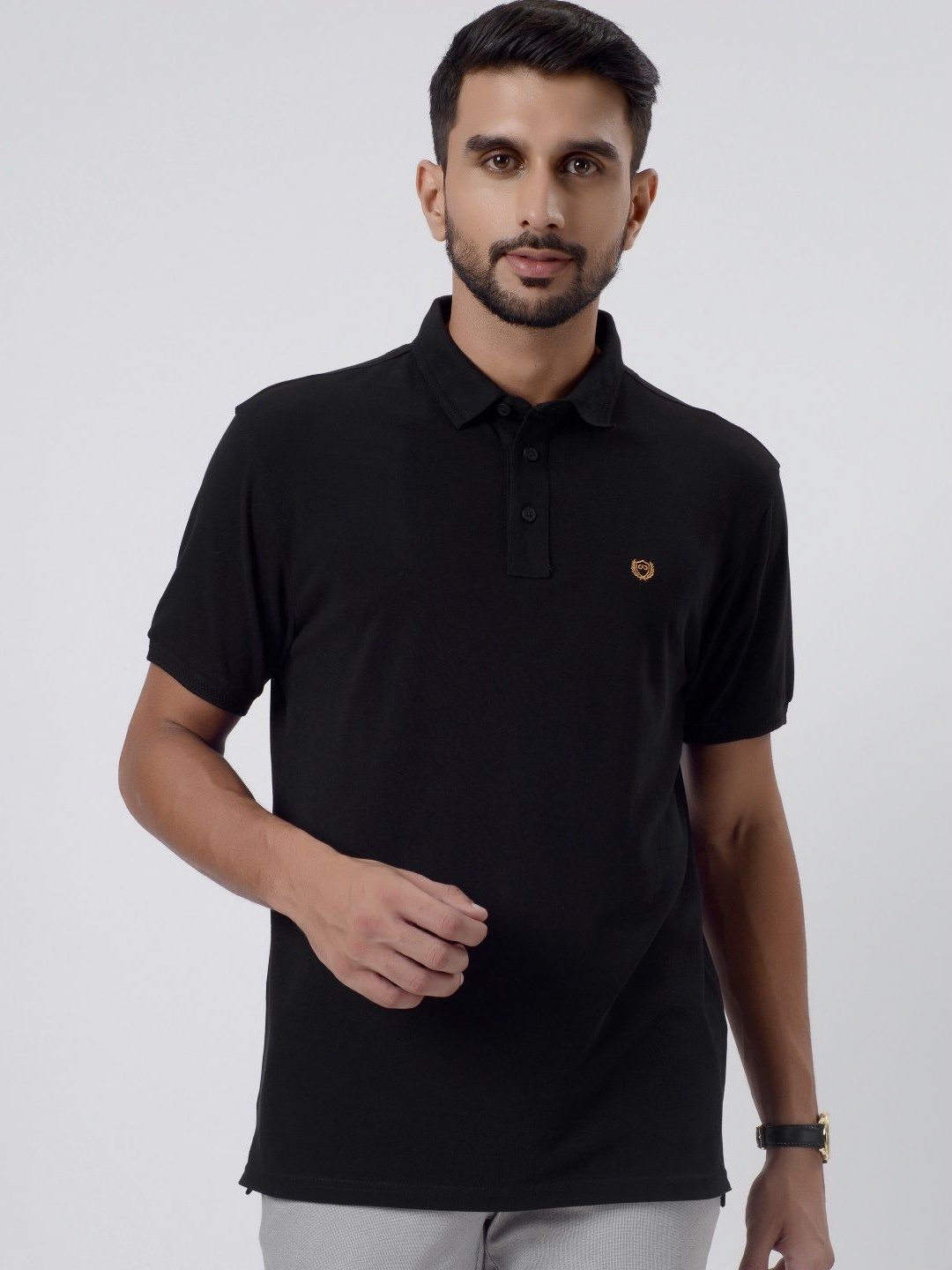 

JADE BLUE Men Polo Collar Pockets Slim Fit T-shirt, Black