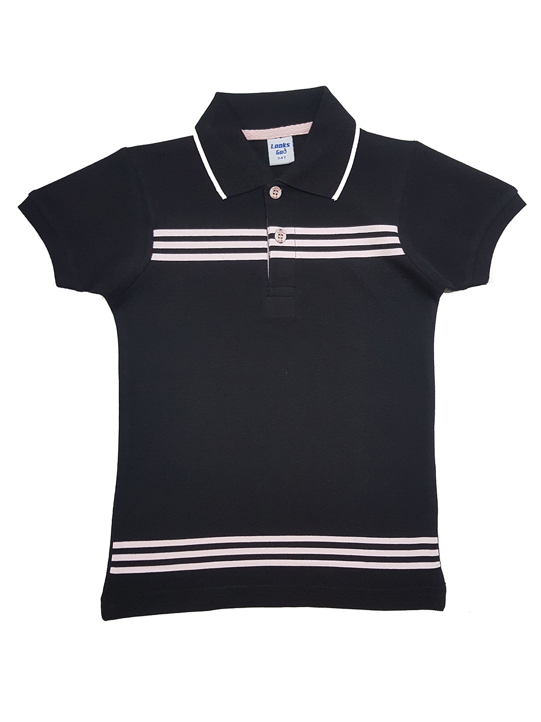 

Clothe Funn Boys Striped Polo Collar Monochrome Cotton Casual T-shirt, Black