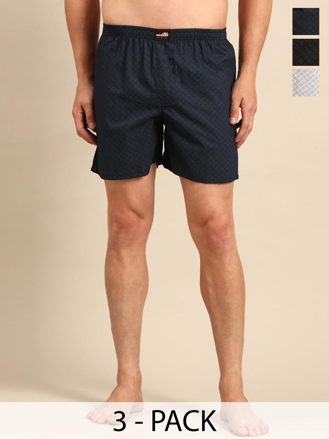 

Broon Pack Of 3 Checked Cotton Boxers ZB3P022, Grey