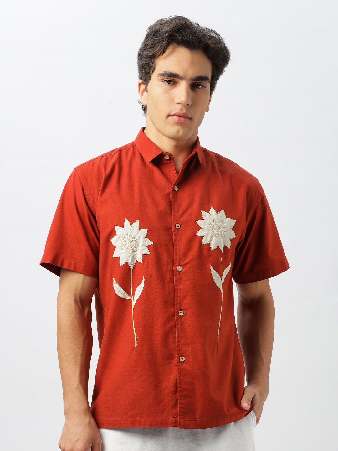 

HAMPTONS Men Opaque Floral Printed Casual Shirt, Orange