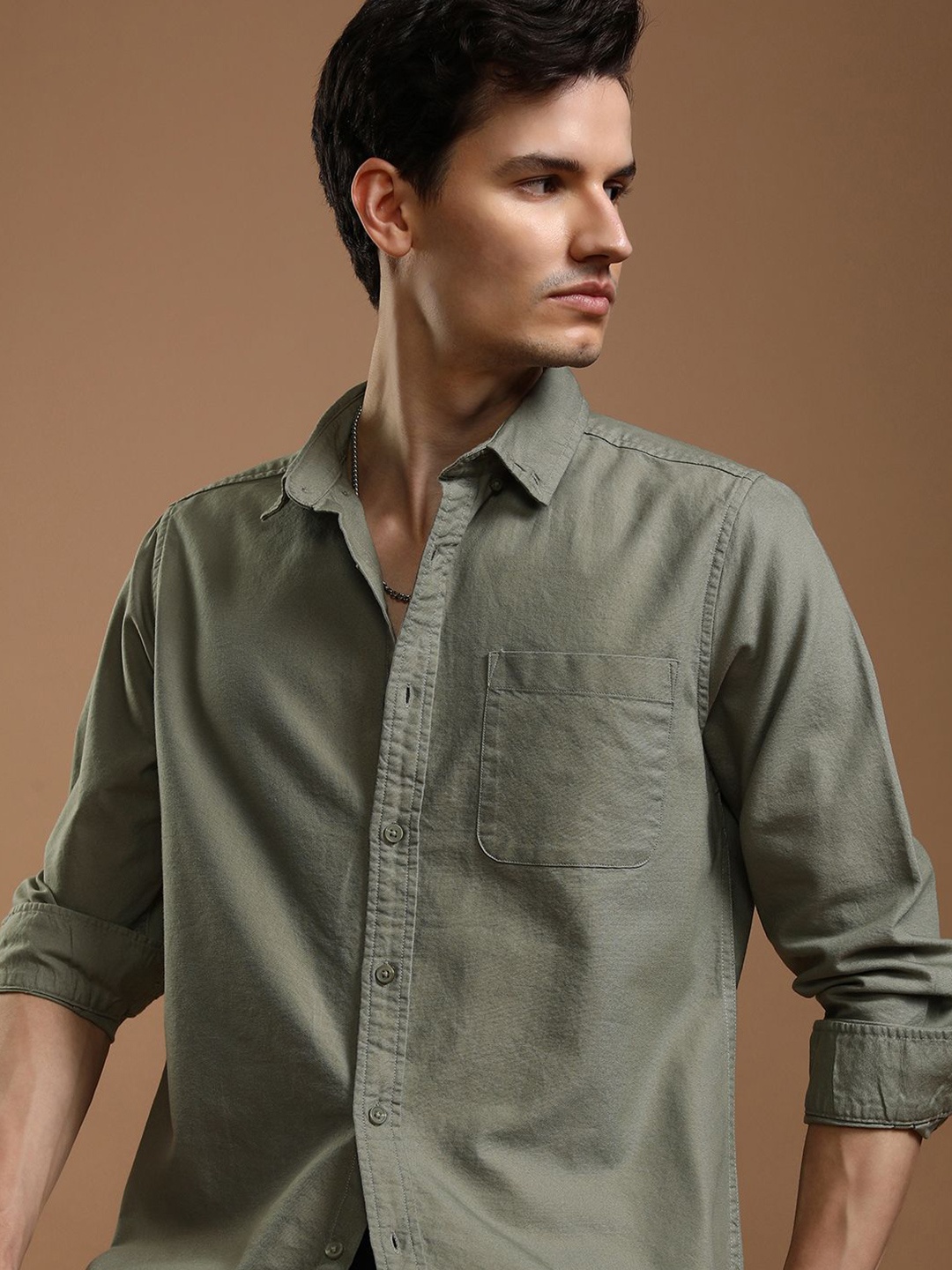 

HIGHLANDER Men Slim Fit Opaque Casual Shirt, Green