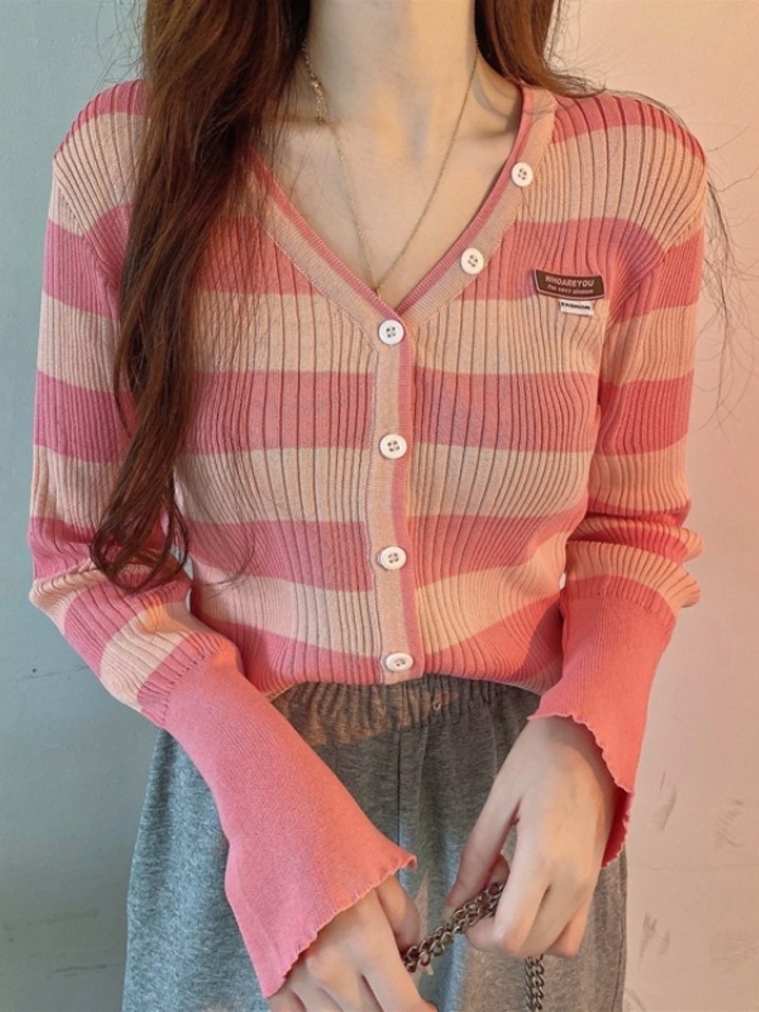 

HERE&NOW Women Cotton Striped Shirt Style Top, Pink