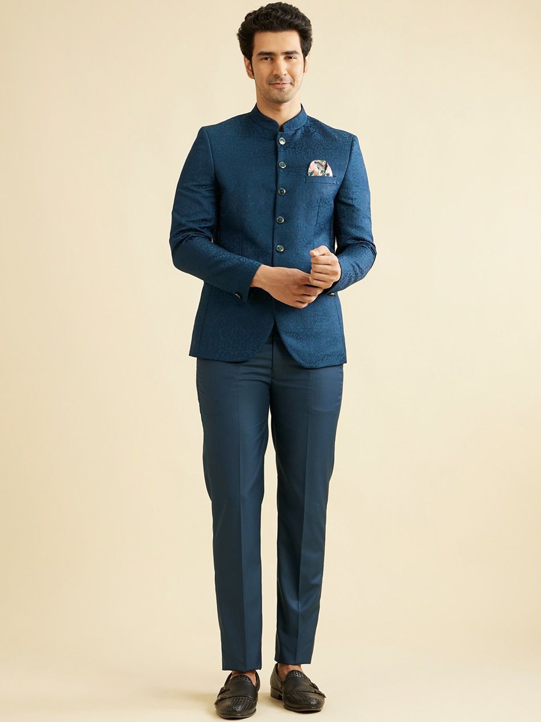 

Manyavar Tailored-Fit Single-Breasted Three-PieceSuit, Blue