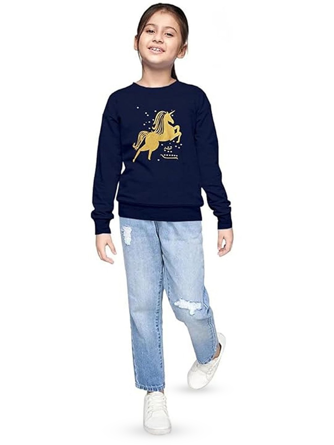 

BAESD Girls Printed Sweatshirt, Navy blue