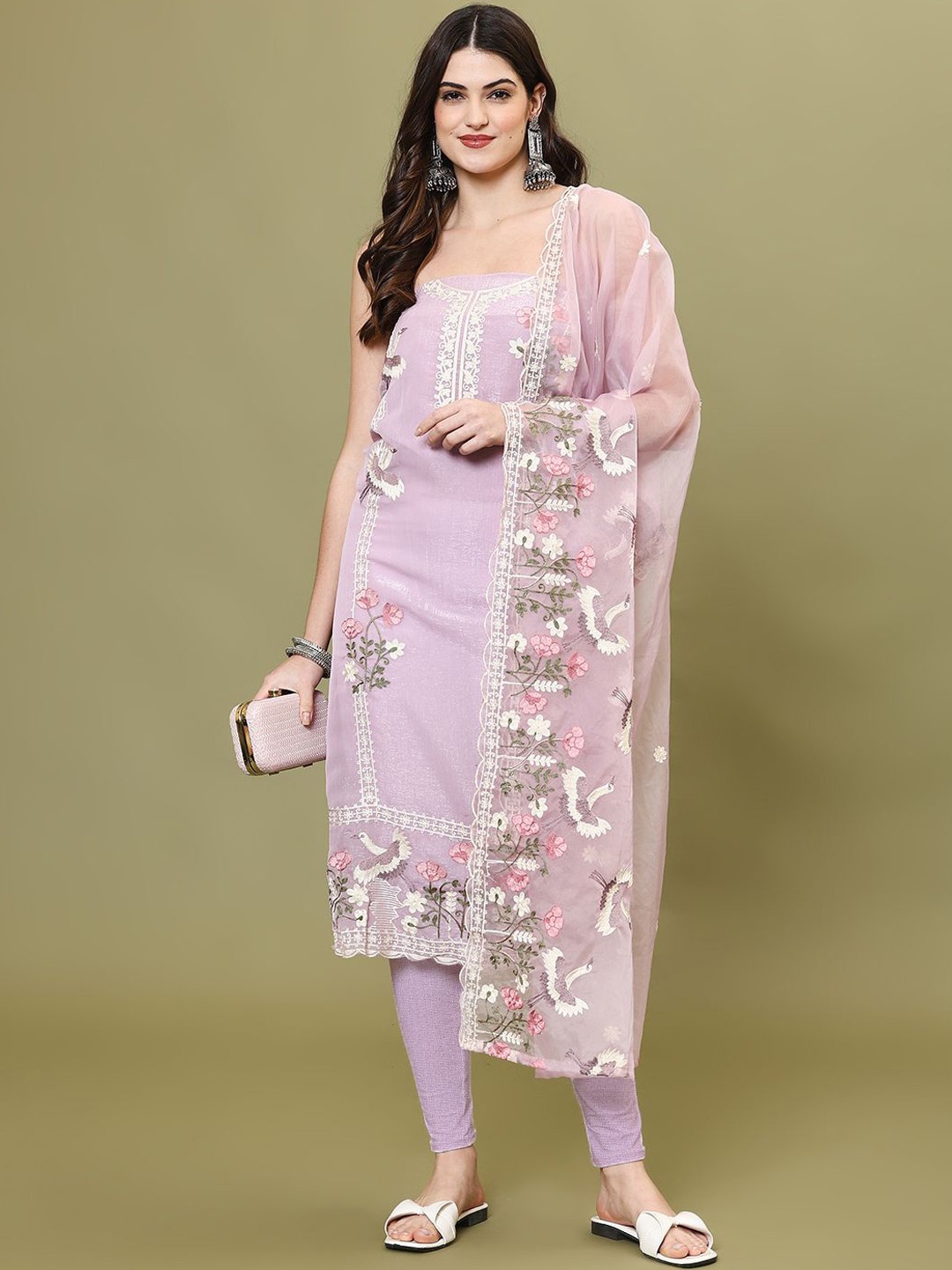 

Meena Bazaar Thread Embroidered Organza Unstitched Dress Material, Purple