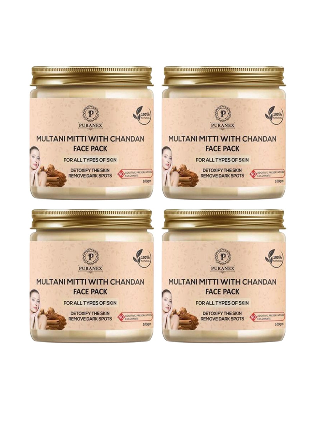 

Puranex Set Of 4 Multani Mitti With Chandan Powder- 100 g Each, White