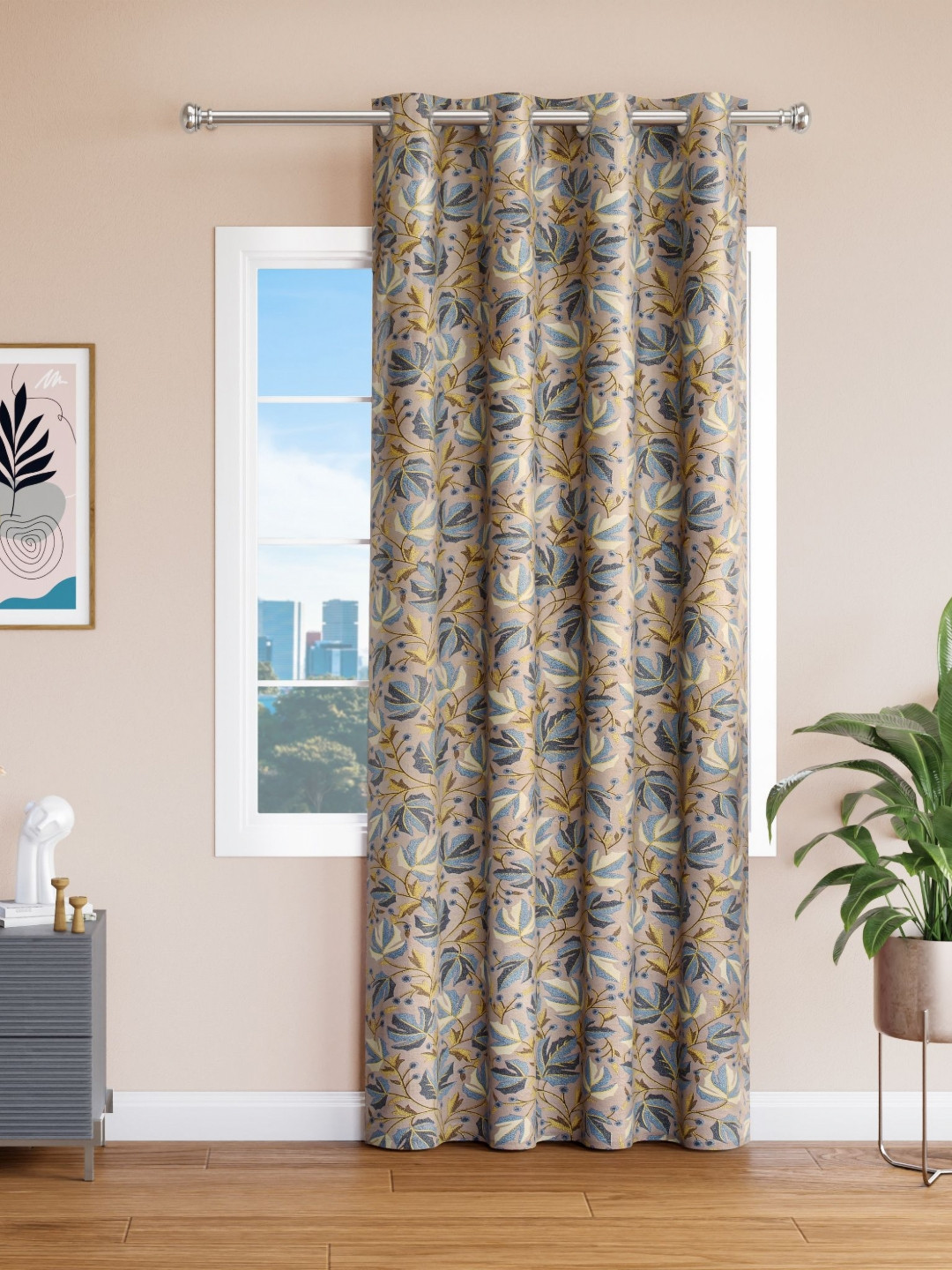 

Aura Brown Floral Long Door Curtain