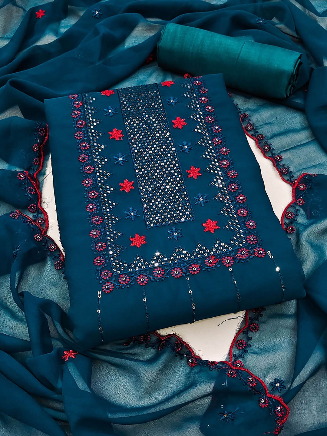 

Maroosh Embroidered Unstitched Dress Material, Blue