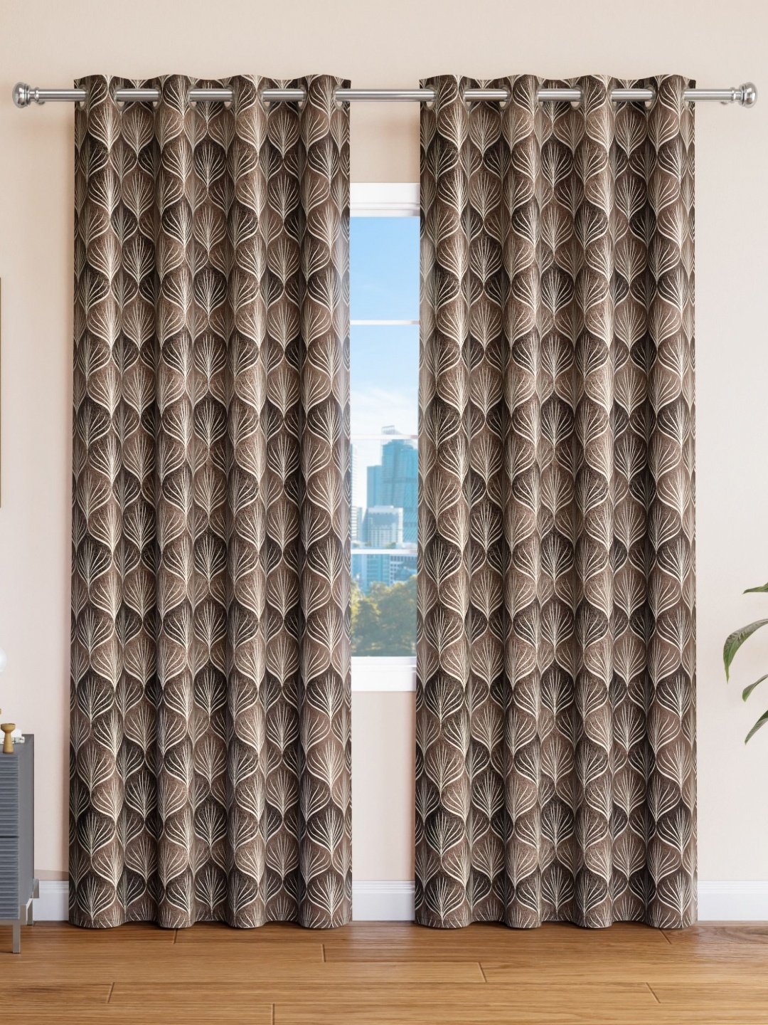

Aura Coffee Brown & White Set of 2 Floral Door Curtain