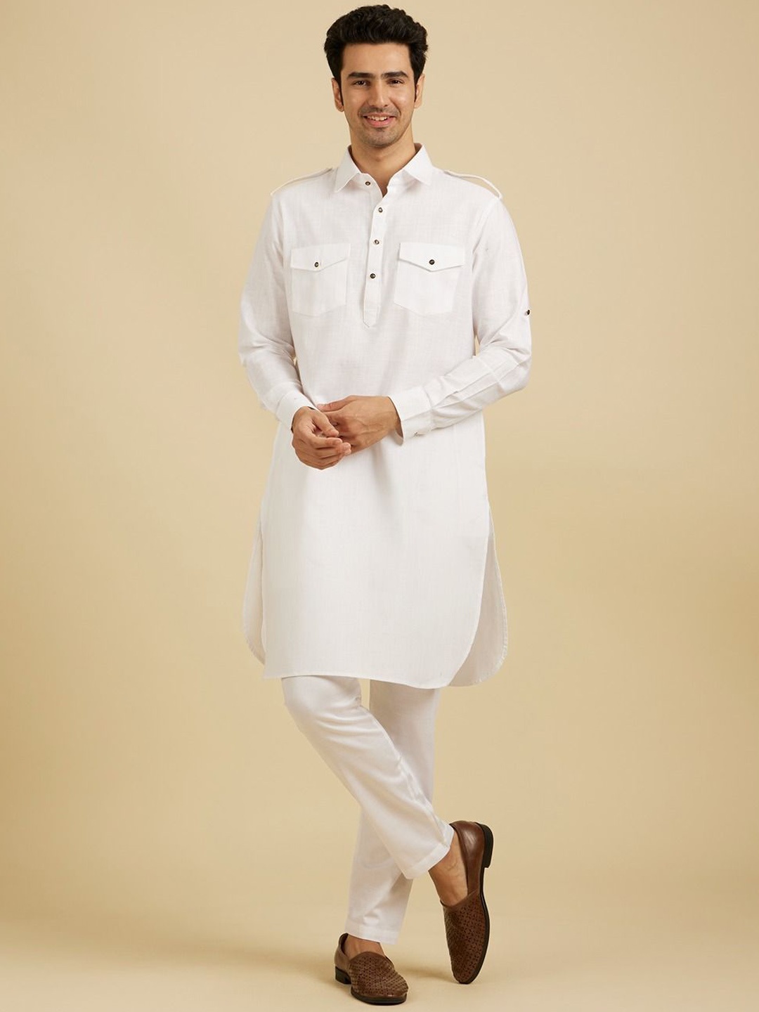 

Manyavar Men Thread Work Kurta, White