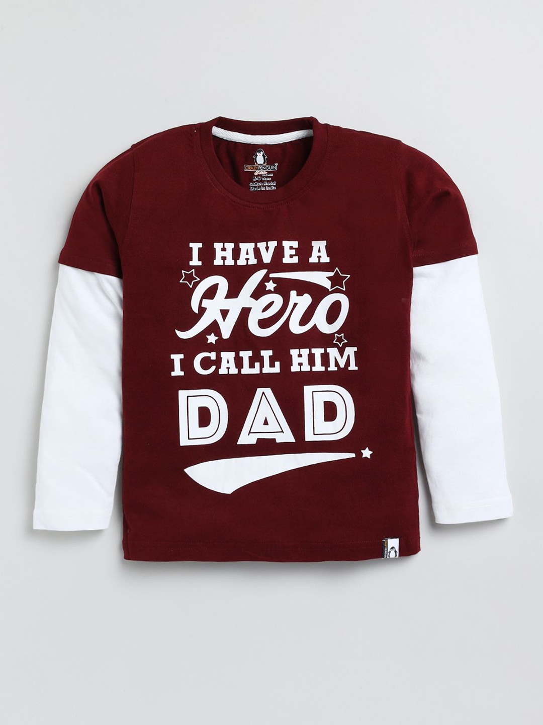 

CRAZYPENGUIN ELITE Boys Typography Printed Round Neck Cotton T-shirt, Maroon