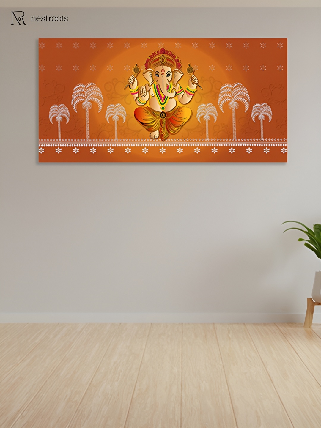 

nestroots Orange & White Lord Ganpati Canvas Painting Wall Art