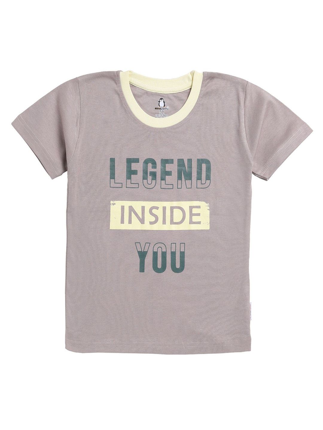 

CRAZYPENGUIN ELITE Boys Typography Printed Round Neck Cotton T-shirt, Beige