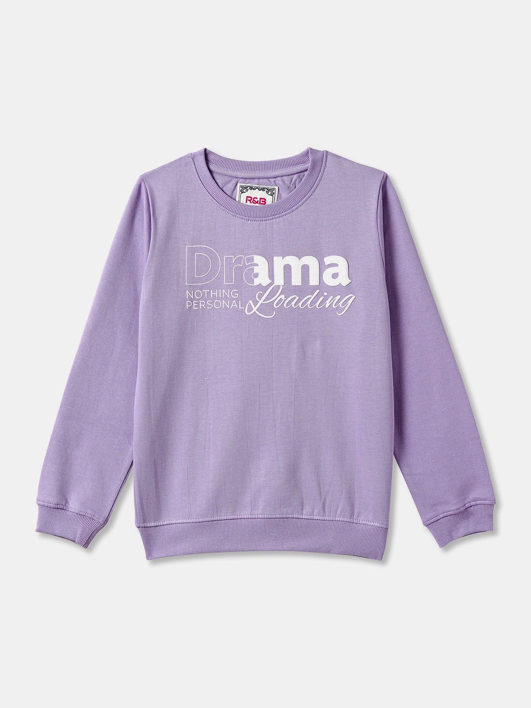 

R&B Girls Printed Round Neck Long Sleeves Sweatshirt, Purple